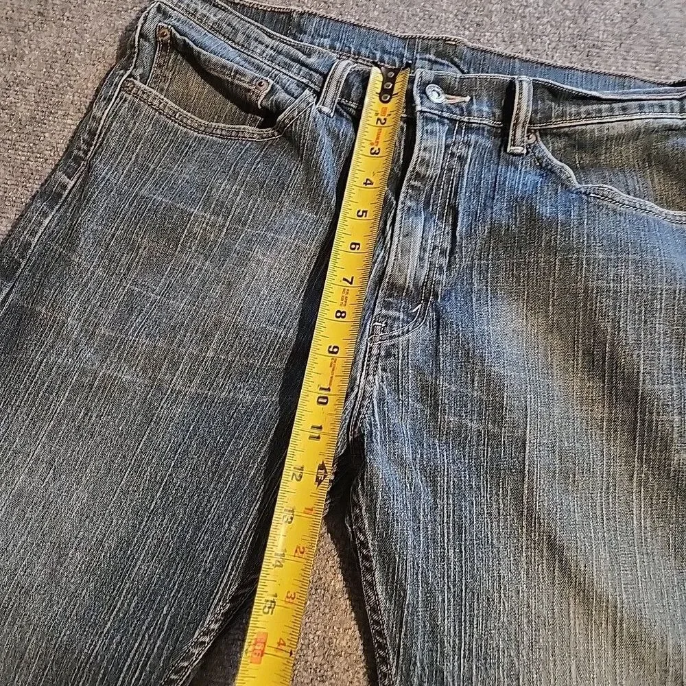 Levi 505 Denim Jeans Mens 36x32 Blue Straight Leg 5 Pocket Railroad Fade Whisker